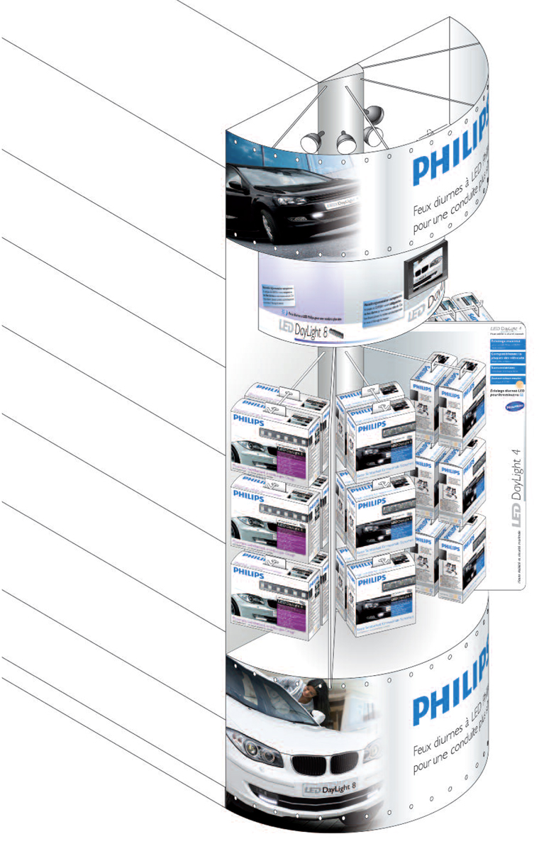 Philips Daytime Running Lights gondola at Carrefour - sketch with products